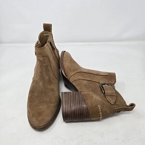 UGG Leahy Boots Women's 10 Tan Suede Buckle Strap Chunky Block Heel Booties